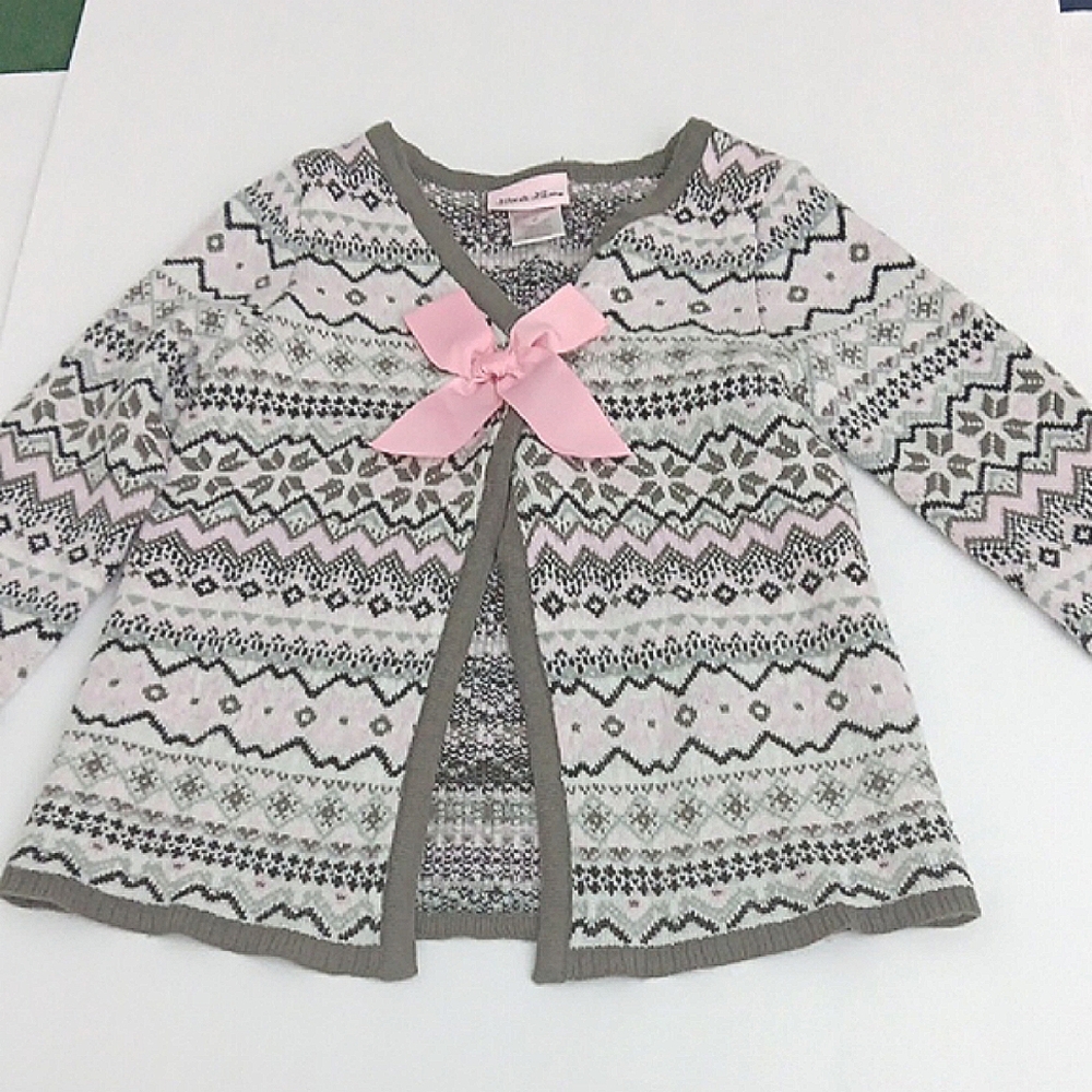 Little Lass Sweater Girls Size 4T Patterned Kids Cardigan with Pink Bow Preowned